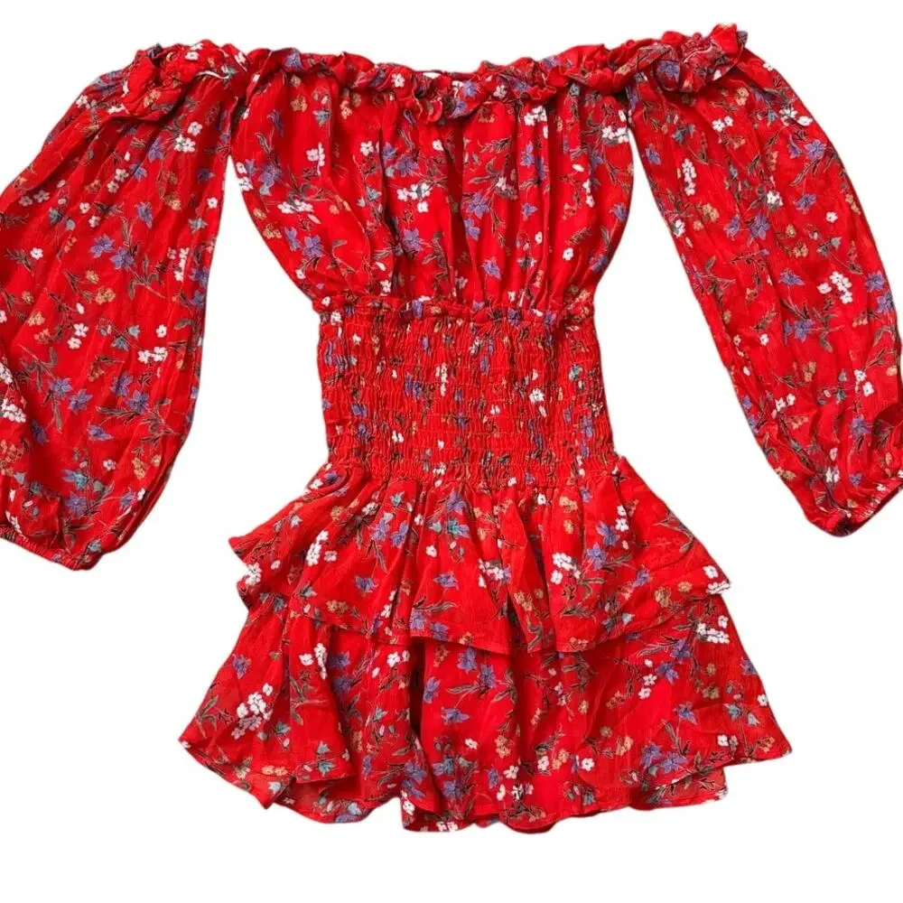 Rays For Days Off The Shoulder Gabriella Romper Rouge‎ Bouquet Size Medium - Picture 4 of 11